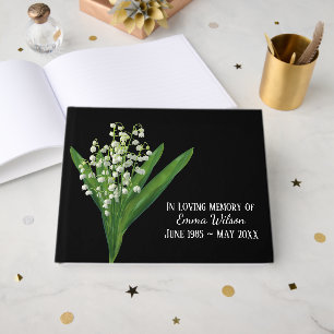 Lily of the Valley On Black Funeral Guest Book