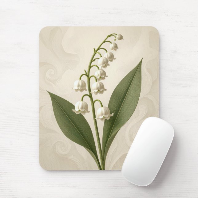 Lily of the Valley On Neutral Abstract Design Mouse Mat (With Mouse)