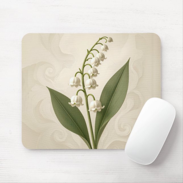 Lily of the Valley On Neutral Abstract Design Mouse Mat (With Mouse)