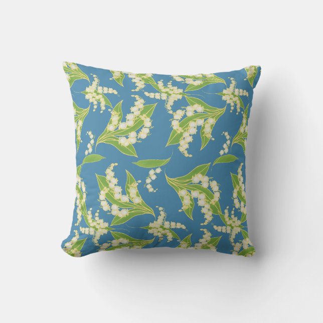 Lily-of-the-Valley Pattern on Blue Cushion (Front)