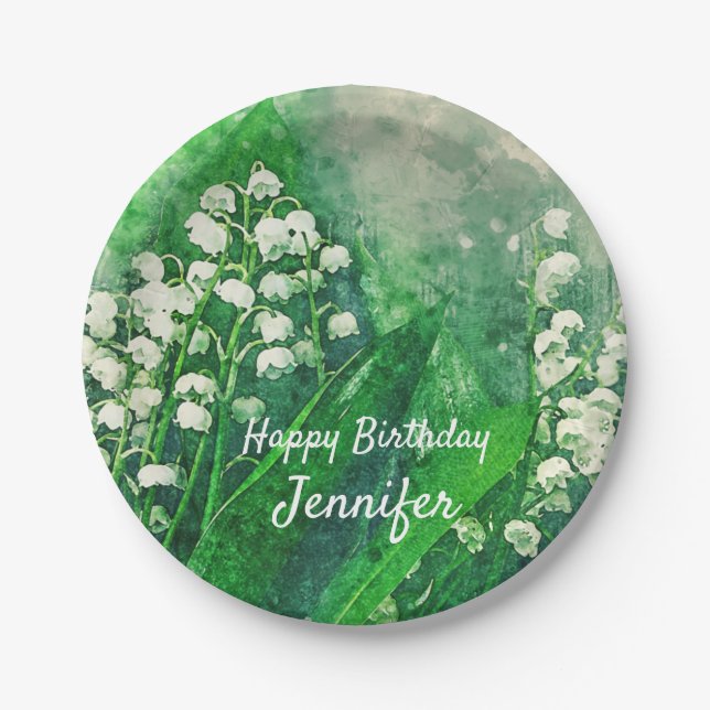 Lily of the Valley Personalised Paper Plates (Front)