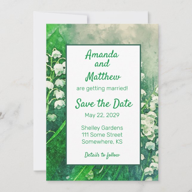 Lily of the Valley Personalised Save the Date (Front)