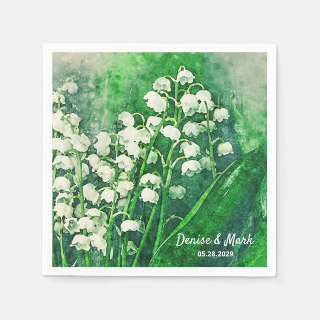 Lily of the Valley Personalised Wedding Napkins (Front)