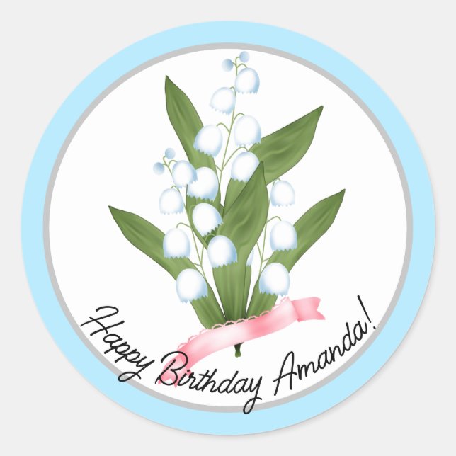 Lily of the valley, retro classic round sticker (Front)