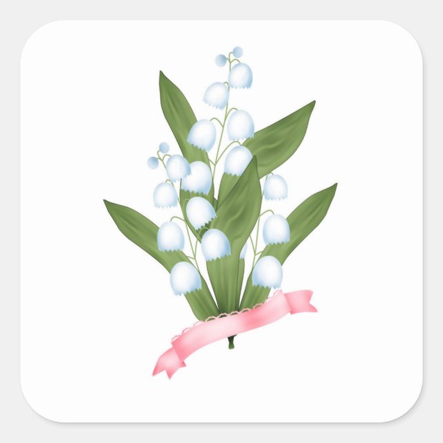 Lily of the valley, retro square sticker (Front)