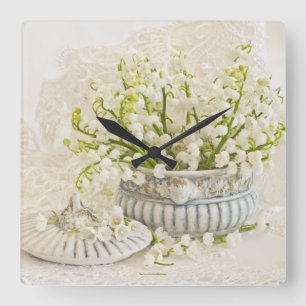 Lily Of The Valley Square Wall Clock