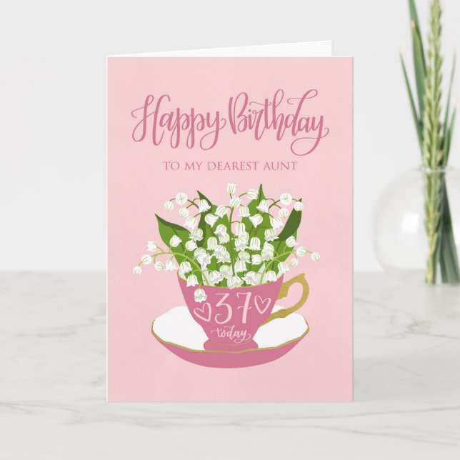 Lily of the Valley Teacup 37th Birthday Aunt Card (Front)