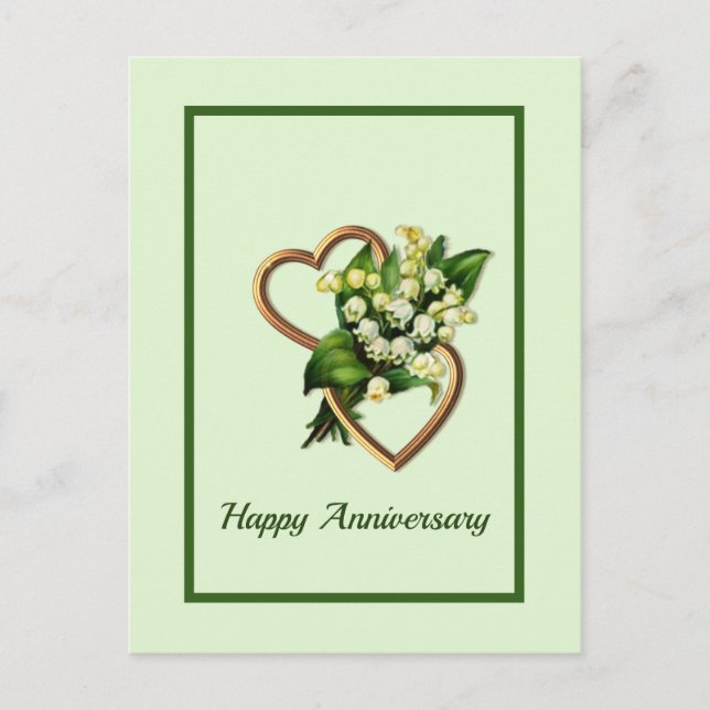 Lily of the Valley Two Hearts, Happy Anniversary Postcard (Front)