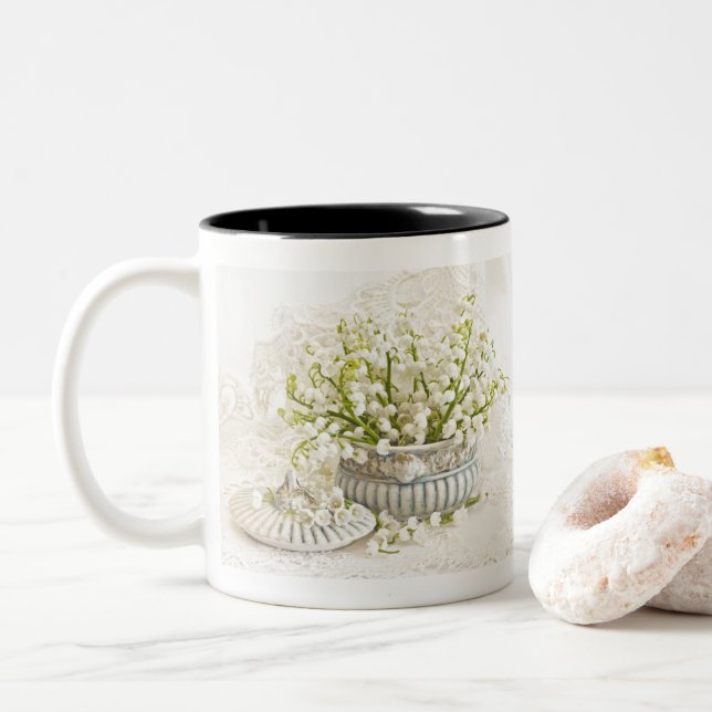 Lily Of The Valley Two-Tone Coffee Mug (With Donut)