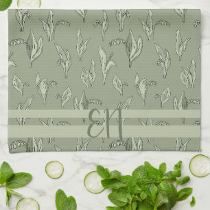 Lily of The Valley Vintage Green Tea Towel