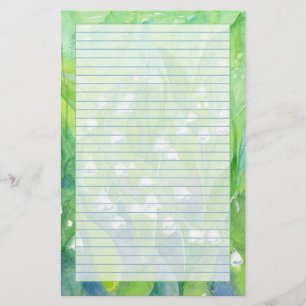 Lily of the Valley Watercolor Flowers Lined Stationery
