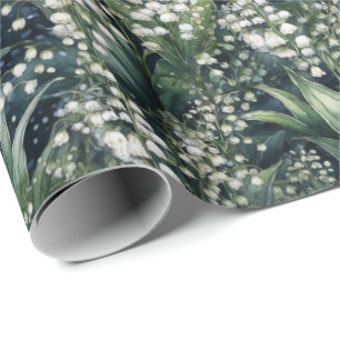 Lily of the Valley Watercolour Green Wrapping Paper