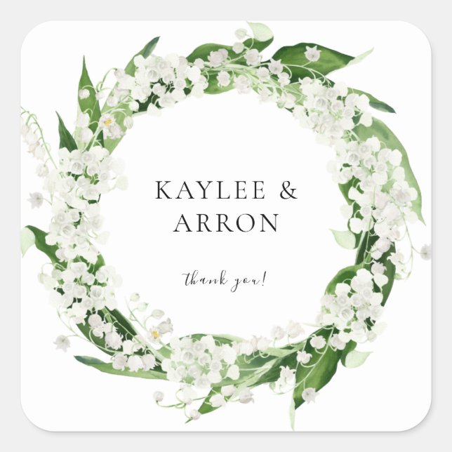 Lily of the Valley White Floral Thank You 2 Square Sticker (Front)