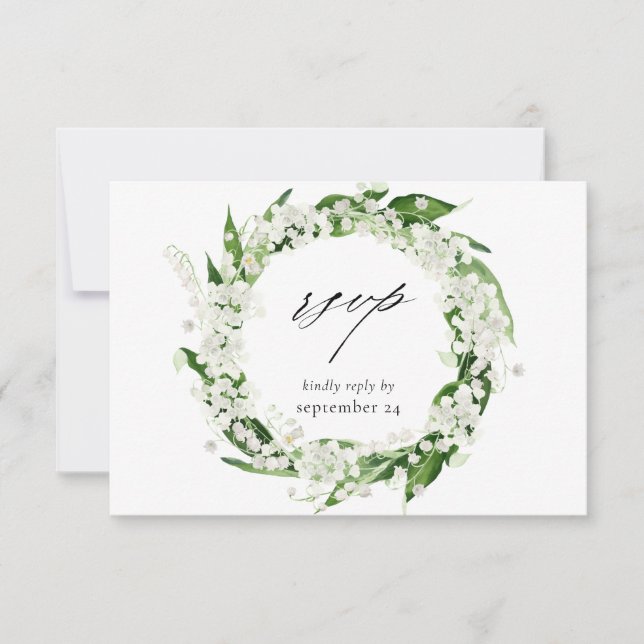 Lily of the Valley White Floral w Meal RSVP Card (Front)