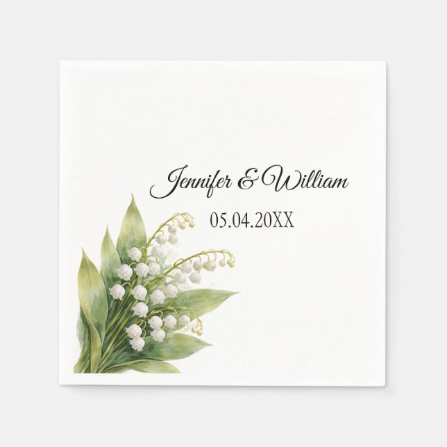 Lily Of The Valley White Floral Wedding Napkin (Front)