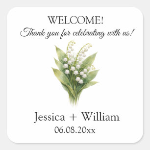 Lily of the Valley White Floral Wedding Square Sticker