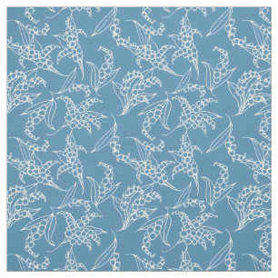 Lily-of-the-Valley White Outlines on Blue Floral Fabric