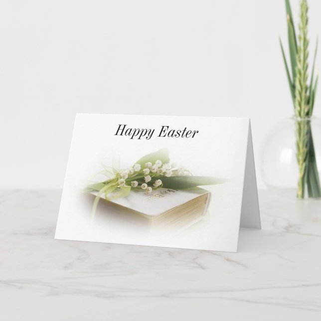lily of the valley with bible Happy Easter Holiday Card (Front)