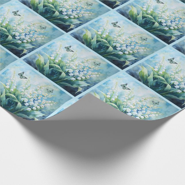 Lily of the Valley with Butterflies Botanical Wrapping Paper (Corner)