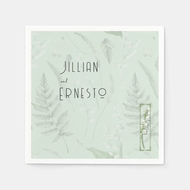 Lily of Valley || Sage Green with Illustration Napkin (Front)