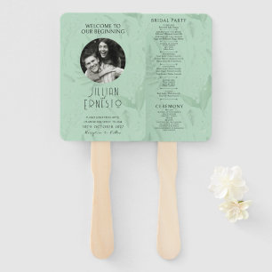 Lily of Valley Soft Green Photo Black Font Hand Fan