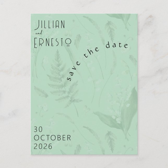 Lily of Valley || Soft Green Photo Save the Date Postcard (Front)