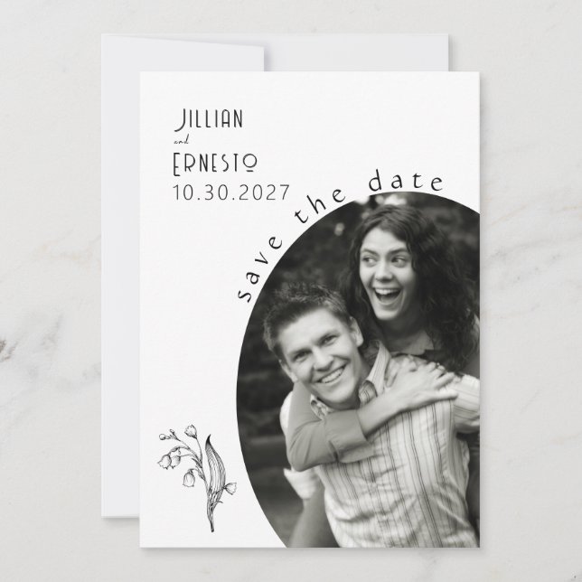 Lily of Valley || White Save the Date Invitation (Front)