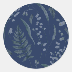 Lily of Valley with Ferns    Dark Blue Classic Round Sticker