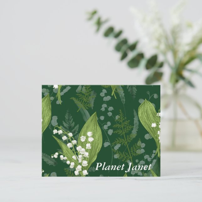 Lily of Valley with Ferns || Dark Green Custom Card (Standing Front)