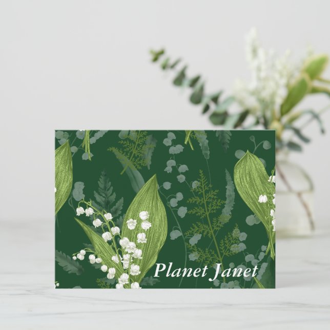 Lily of Valley with Ferns || Dark Green Custom Card (Standing Front)