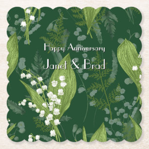 Lily of Valley with Ferns    Dark Green Custom Paper Coaster