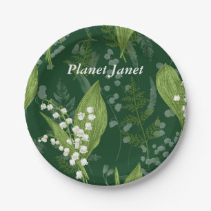 Lily of Valley with Ferns    Dark Green Custom Paper Plate