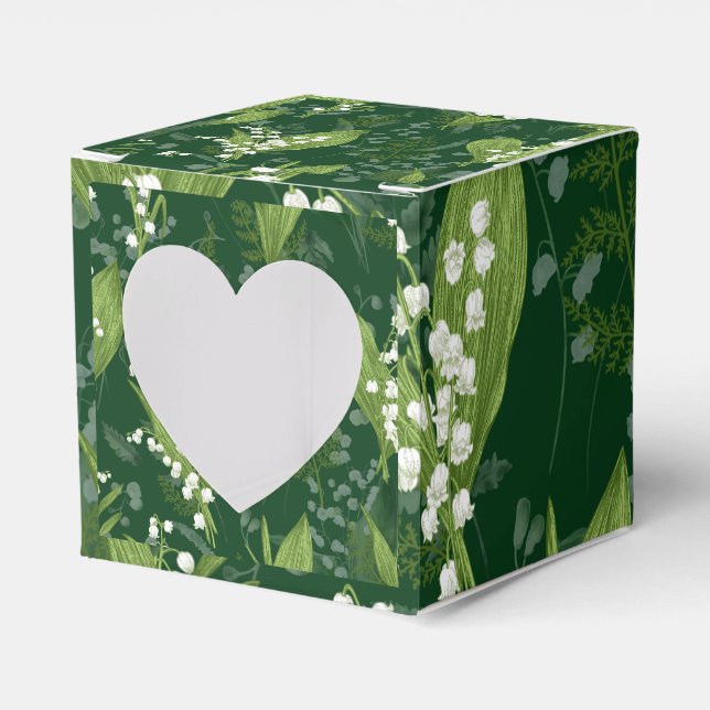 Lily of Valley with Ferns || Dark Green Favour Box (Front Side)