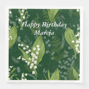 Lily of Valley with Ferns    Dark Green Napkin