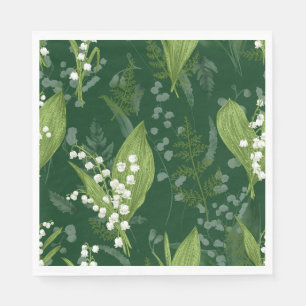 Lily of Valley with Ferns    Dark Green Napkin