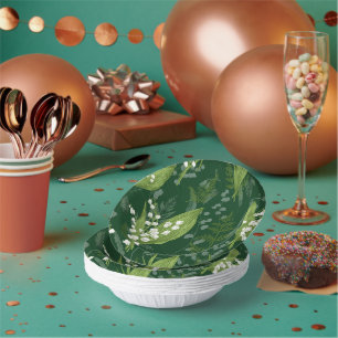 Lily of Valley with Ferns Dark Green Paper Plate
