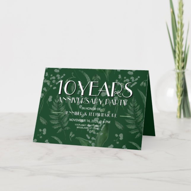 Lily of Valley with Ferns || Dk Green Anniversary Invitation (Front)