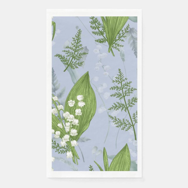 Lily of Valley with Ferns || Light Blue Napkin (Front)