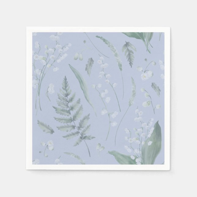 Lily of Valley with Ferns || Light Blue Napkins (Front)