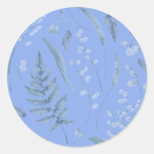Lily of Valley with Ferns Medium Blue Classic Round Sticker