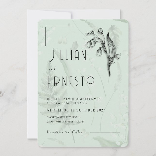 Lily of Valley with Ferns || Sage Green Custom Invitation (Front)