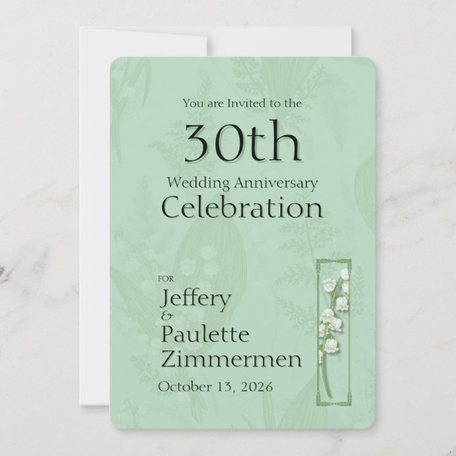 Lily of Valley with Ferns || Sage Green Custom Invitation (Front)