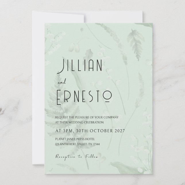 Lily of Valley with Ferns || Sage Green v2 custom Invitation (Front)