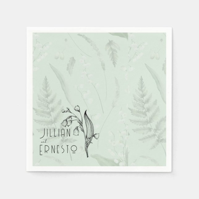 Lily of Valley with Ferns || Soft Green Custom Napkin (Front)