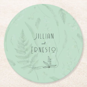 Lily of Valley with Ferns    Soft Green Custom Round Paper Coaster