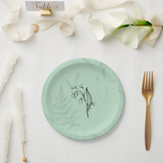 Lily of Valley with Ferns || Soft Green Paper Plate (Wedding)