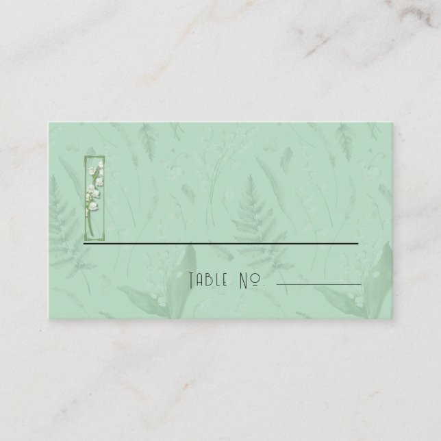 Lily of Valley with Ferns || Soft Green Place Card (Front)