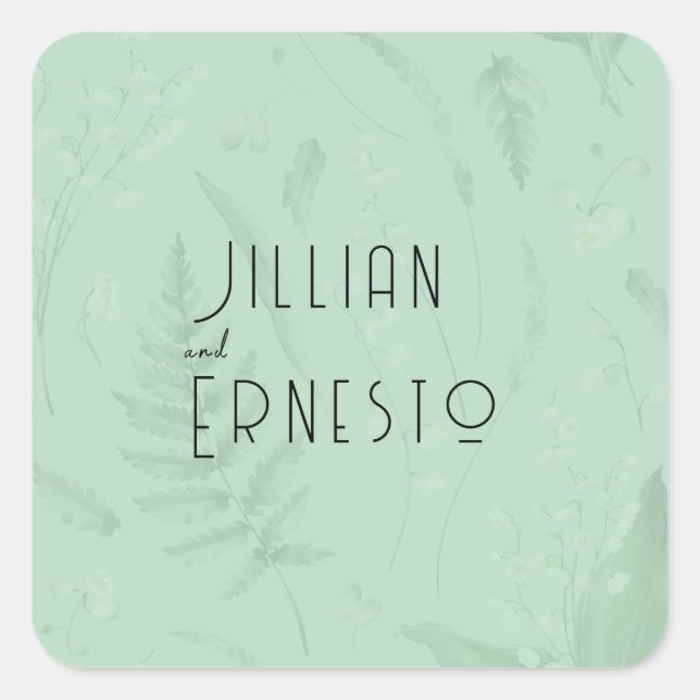 Lily of Valley with Ferns || Soft Green Square Sticker (Front)