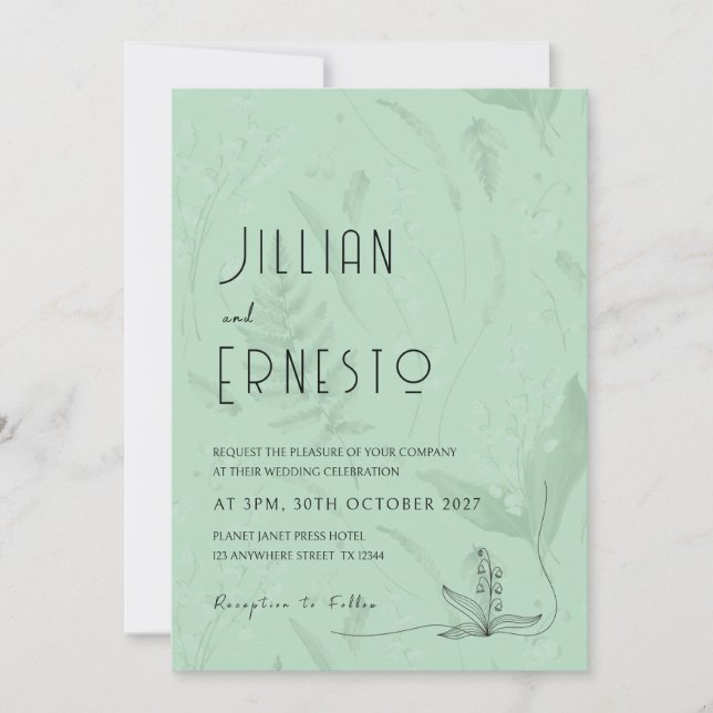 Lily of Valley with Ferns || Soft Green w/ Graphic Invitation (Front)