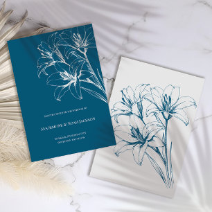 Lily Outline Blue Wedding Save The Date